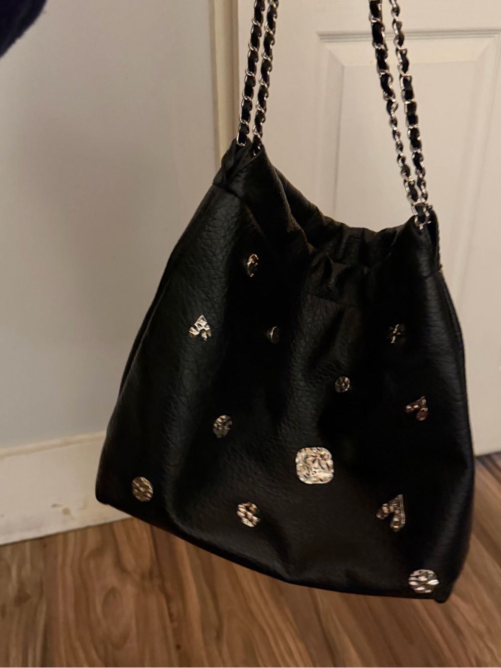 Zara Black Shoulder Bag with Silver Stud Embellishments